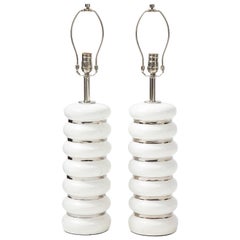 French Mid Century White Porcelain, Platinum Lamps