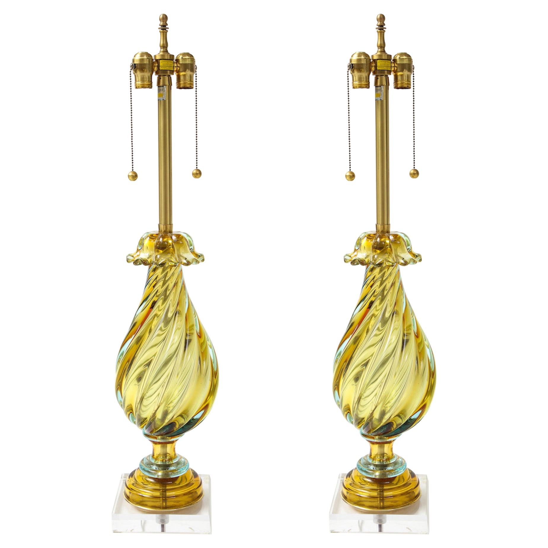 Seguso Peidot Murano Glass Lamps