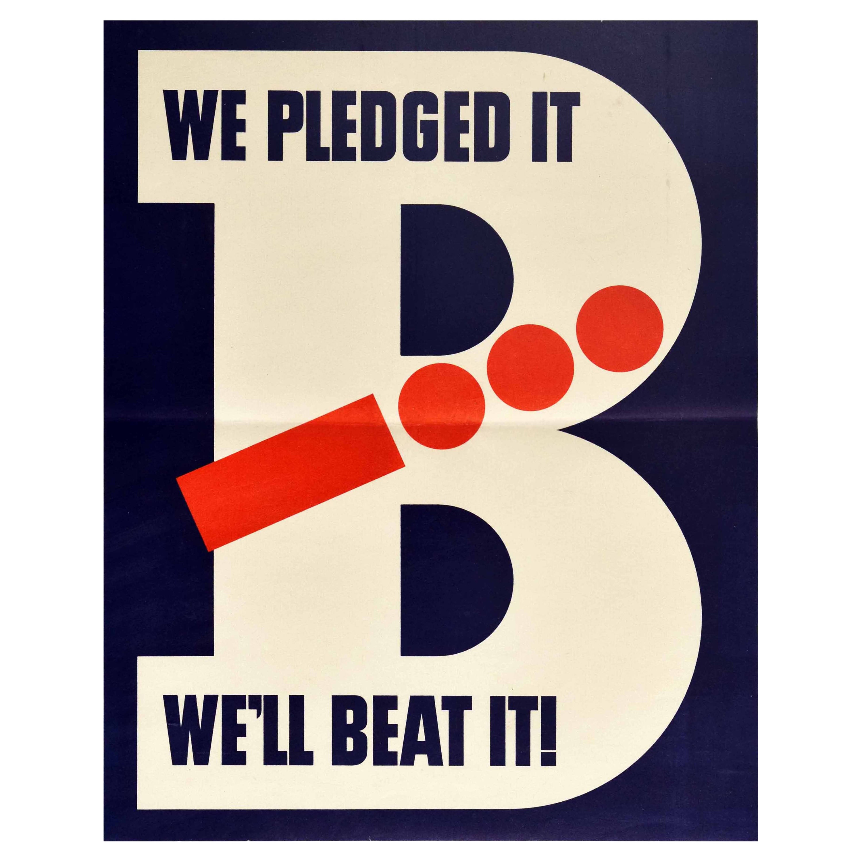 Original Vintage Poster We Pledged It We'll Beat It WWII Victory Morse Design For Sale