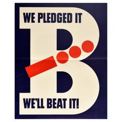 Cartel Vintage Original We Pledged It We'll Beat It WWII Victory Morse Design