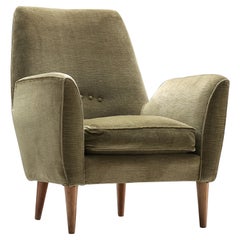 Italian Lounge Chair in Olive Green Velvet Upholstery 