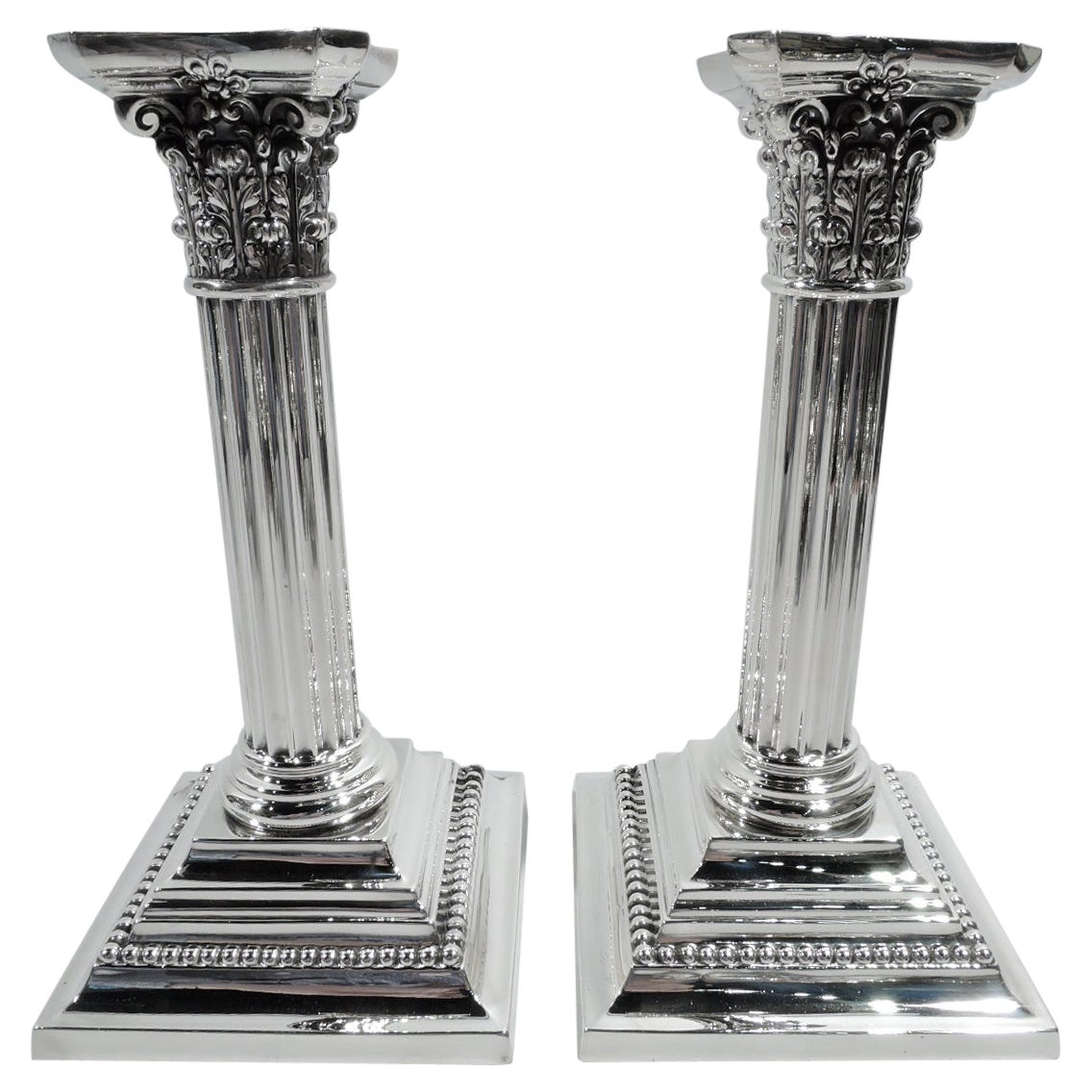 Pair of Gorham Edwardian Classical Sterling Silver Candlesticks 