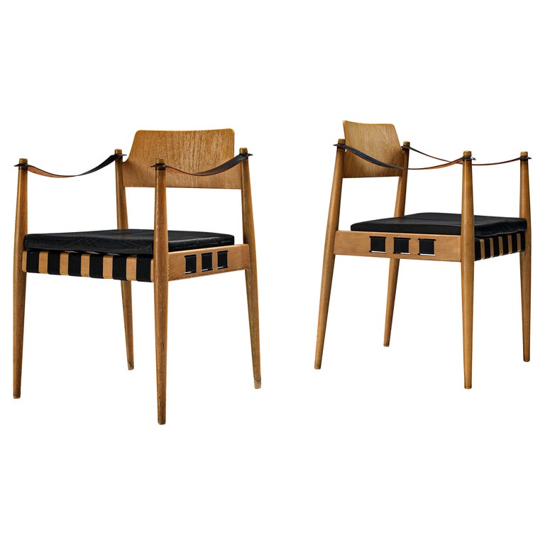 Egon Eiermann for Wilde + Spieth Armchairs in Beech and Leather For Sale