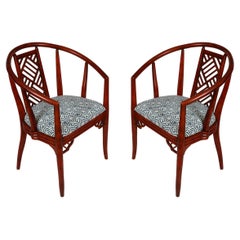 Pair of Faux Painted Asian Fretwork Barrel Chairs