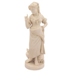 Italian 19th Century Carrara Marble Statue of a Young Girl