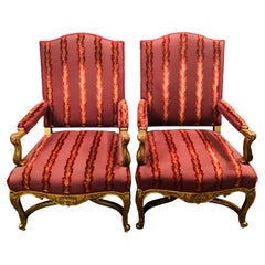 18th Century Pair of Used Louis Quinze XIV Armchairs Paris beech