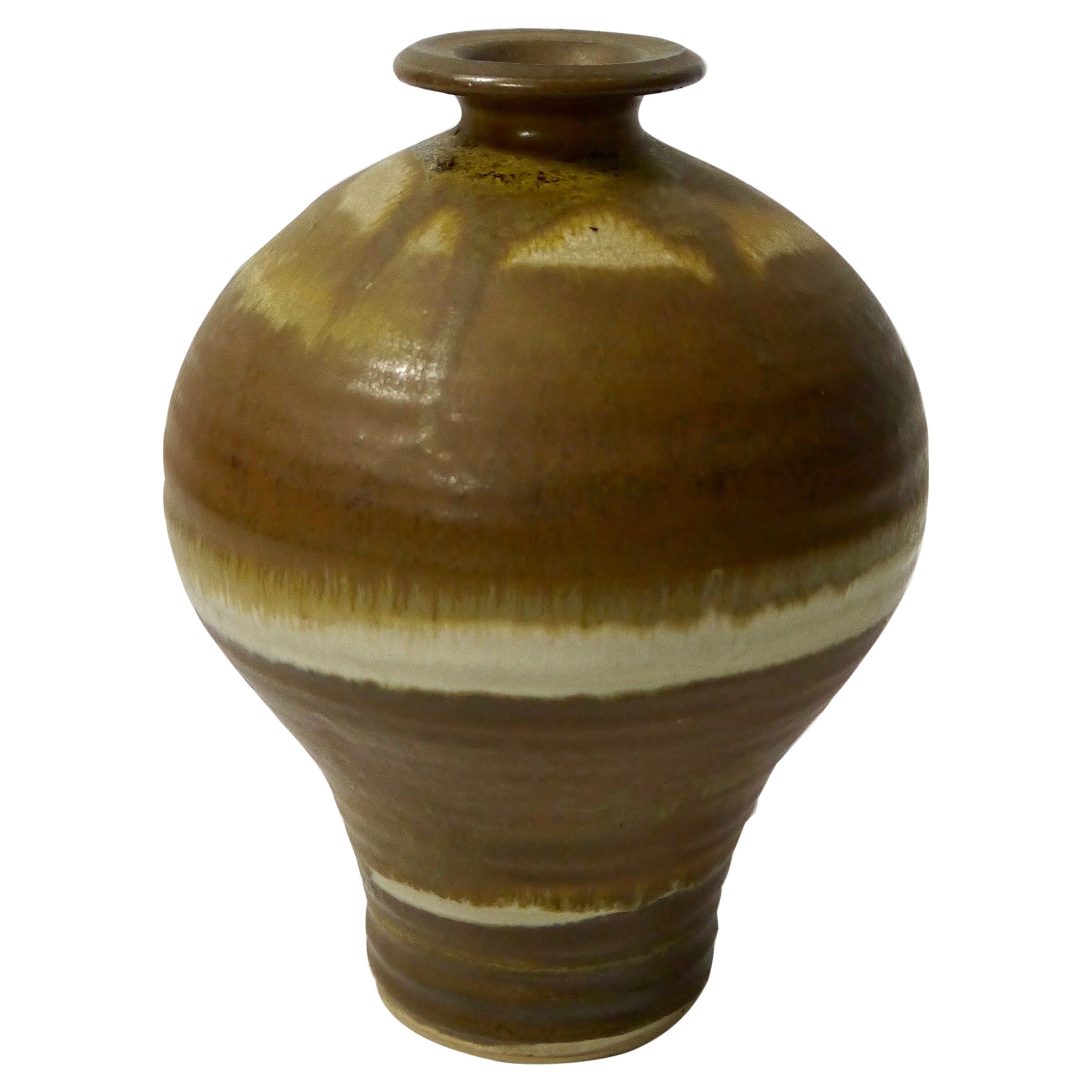 Handgedrehte Vase aus glasierter, erdfarbener Keramik im Angebot