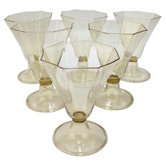 Set of 6 Vintage Venetian or Murano Amber Glass Wine Glasses