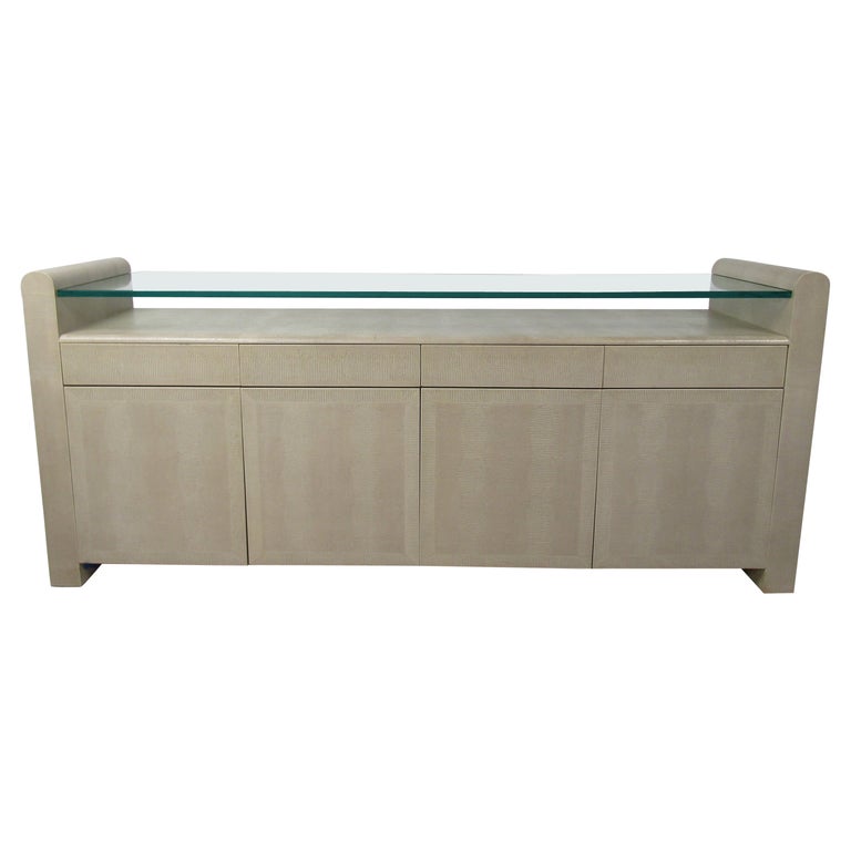Vintage Modern Buffet Table with Glass Shelf For Sale at 1stDibs