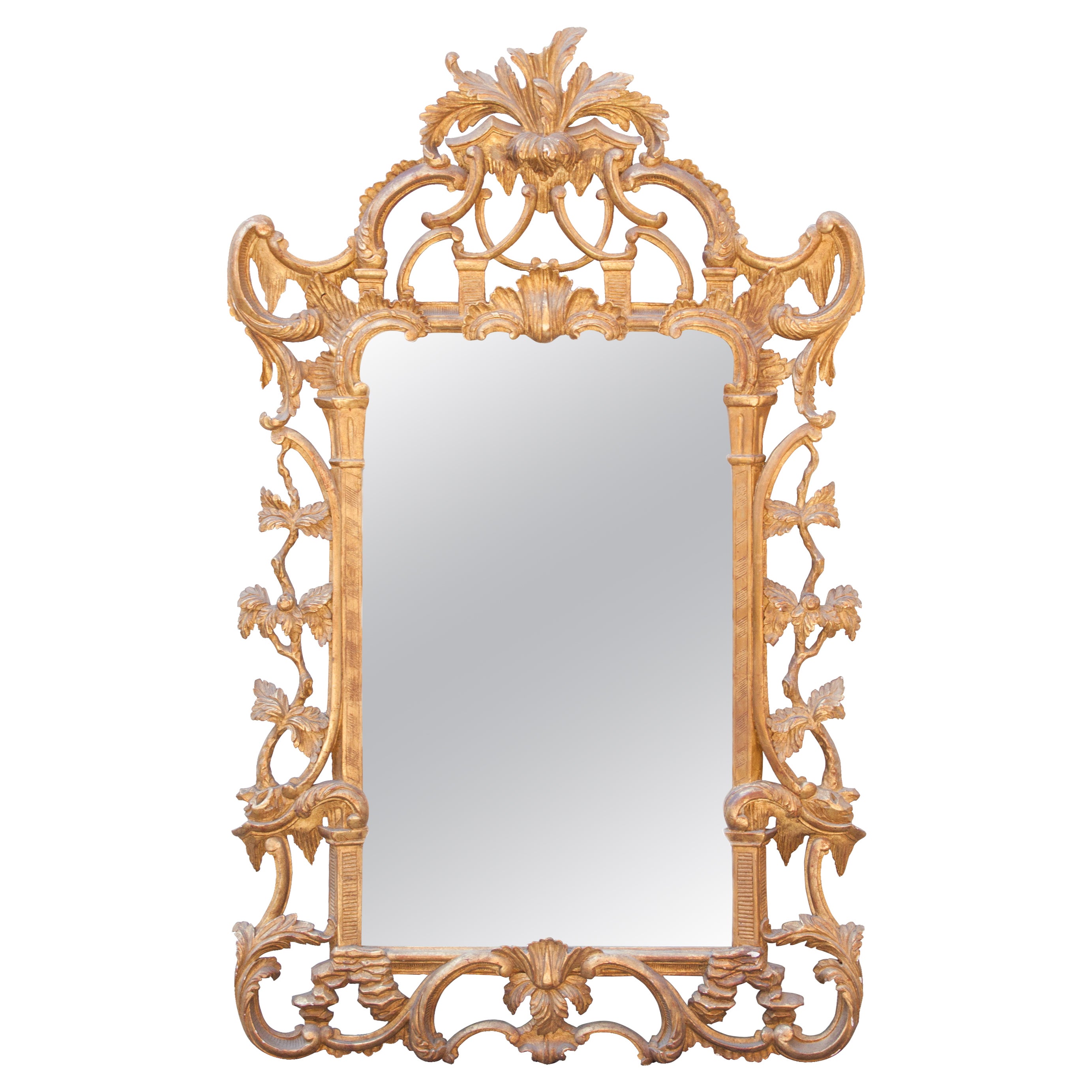 Neoclassical Rectangular Gold Foil Hand Carved Wooden Mirror, 1970 For Sale