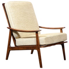 Mid-Century Modern Hand Rubbed Walnut Lounge Chair in Holly Hunt Upholstery