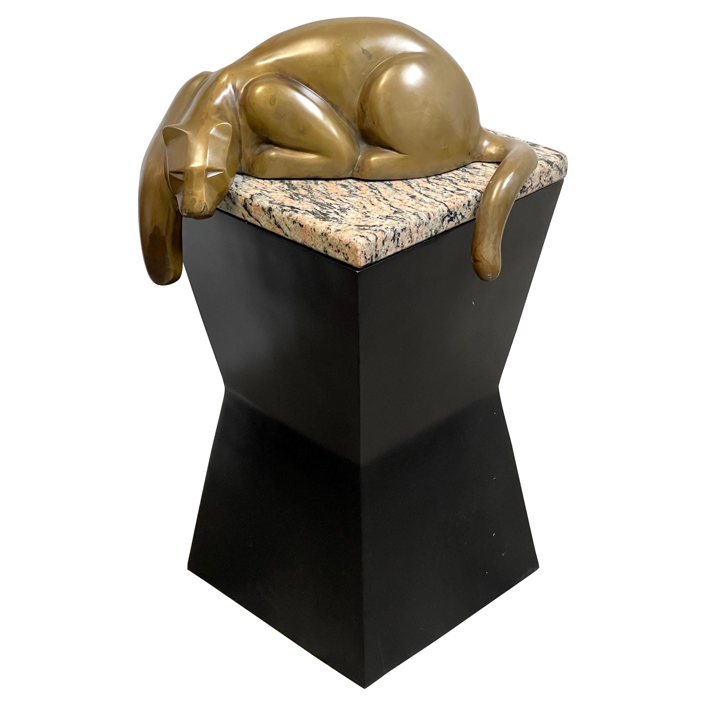 Modern Bronze of a Resting Panther, in the Style of Carlo Bugatti