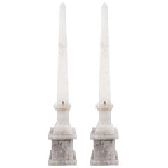 Pair of Modernist Monumental Faceted Hand Carved Rock Crystal Obelisks