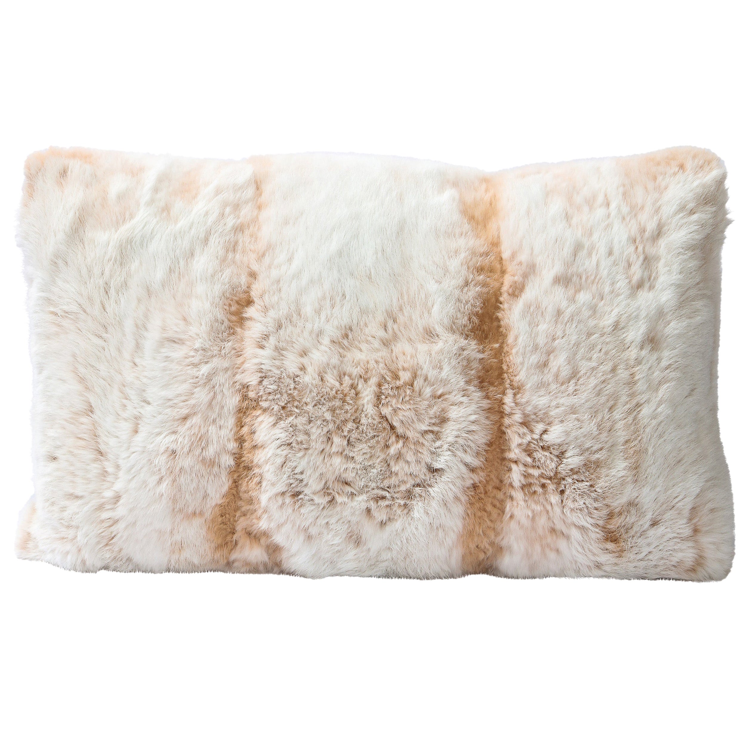 Modernist Rectangular Off White & Muted Orange Banded Rabbit Fur Pillow