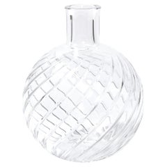 French Modernist Spherical Channeled Crystal Vase Signed by Baccarat