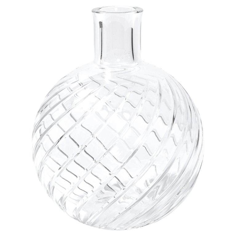 French Modernist Spherical Channeled Crystal Vase Signed by Baccarat at