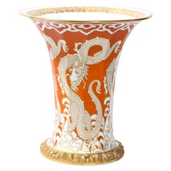 Modernist Orange & Gilded Porcelain vase Vase with Dragon Motif Signed Rosenthal