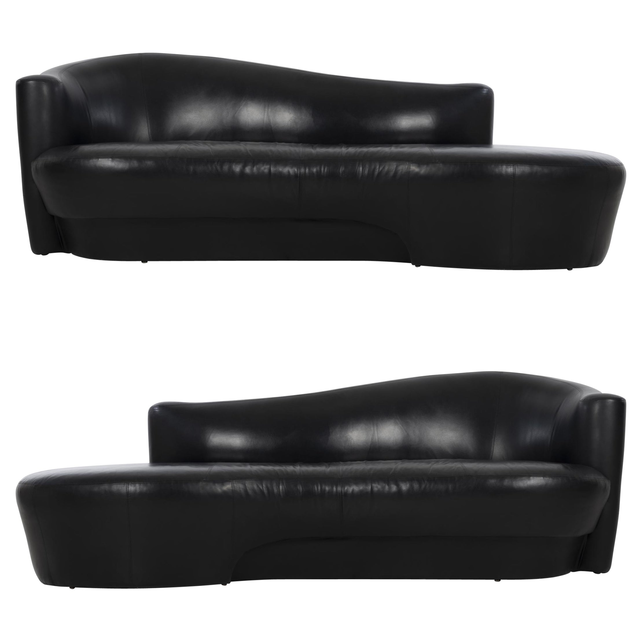 Pair of Weiman Black Leather Sofas