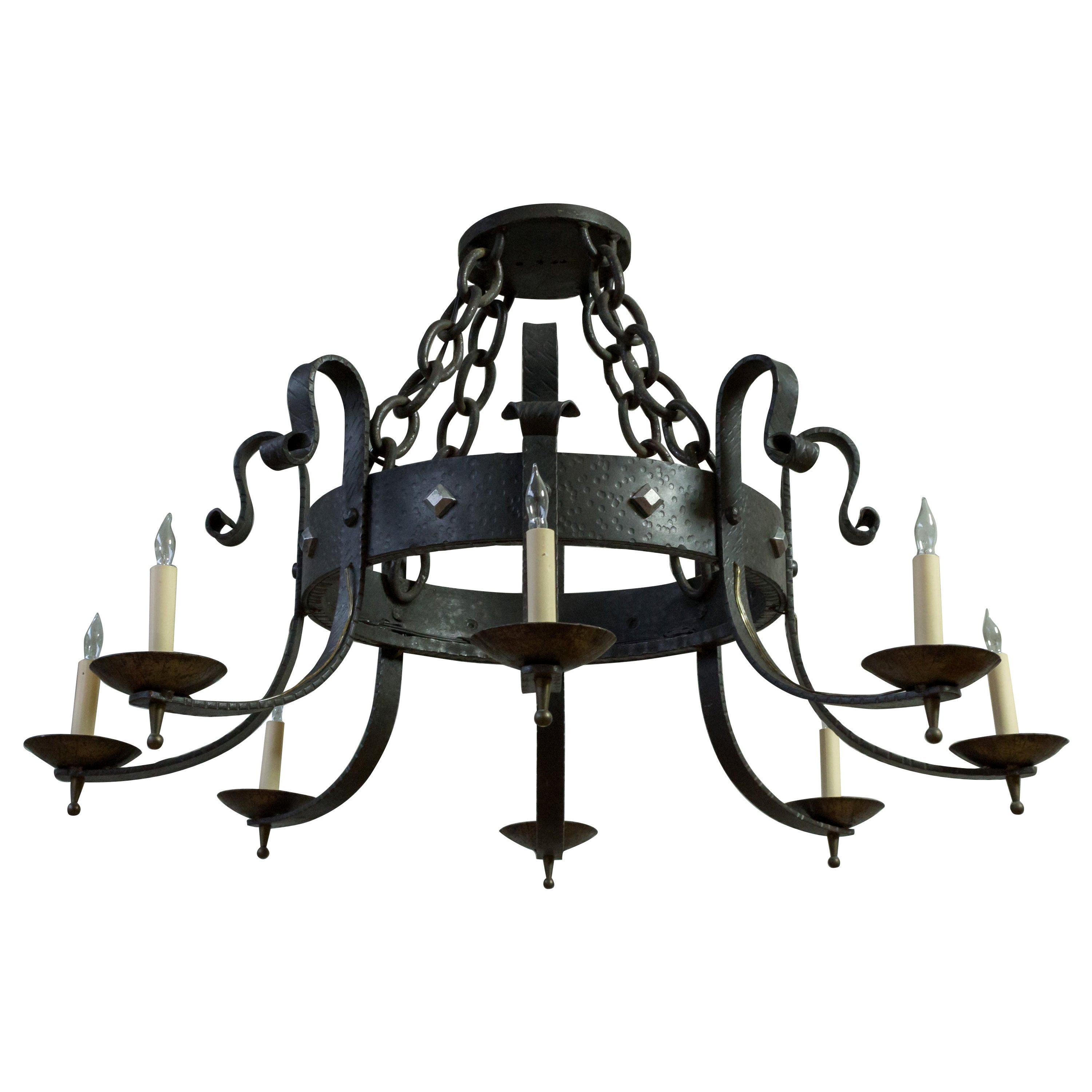 Large Spanish Eight Arm Iron Chandelier For Sale