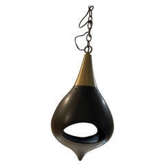 Cool Modern Ceramic Hanging Pendant Atomic Sphere Lamp in Black & Gold  1960s