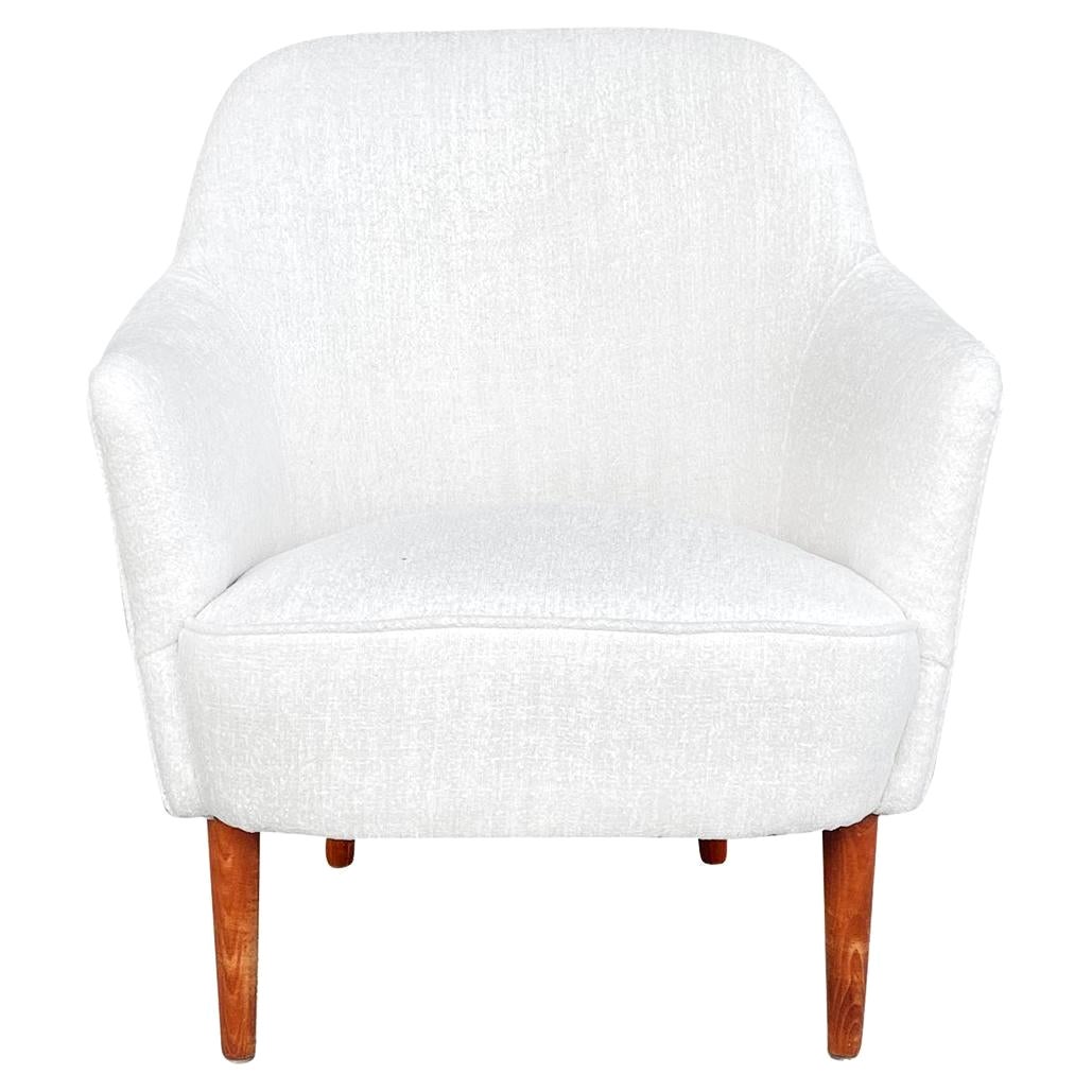 20th Century White Swedish Samspel Easy Chair, Birch Armchair by Carl Malmsten For Sale