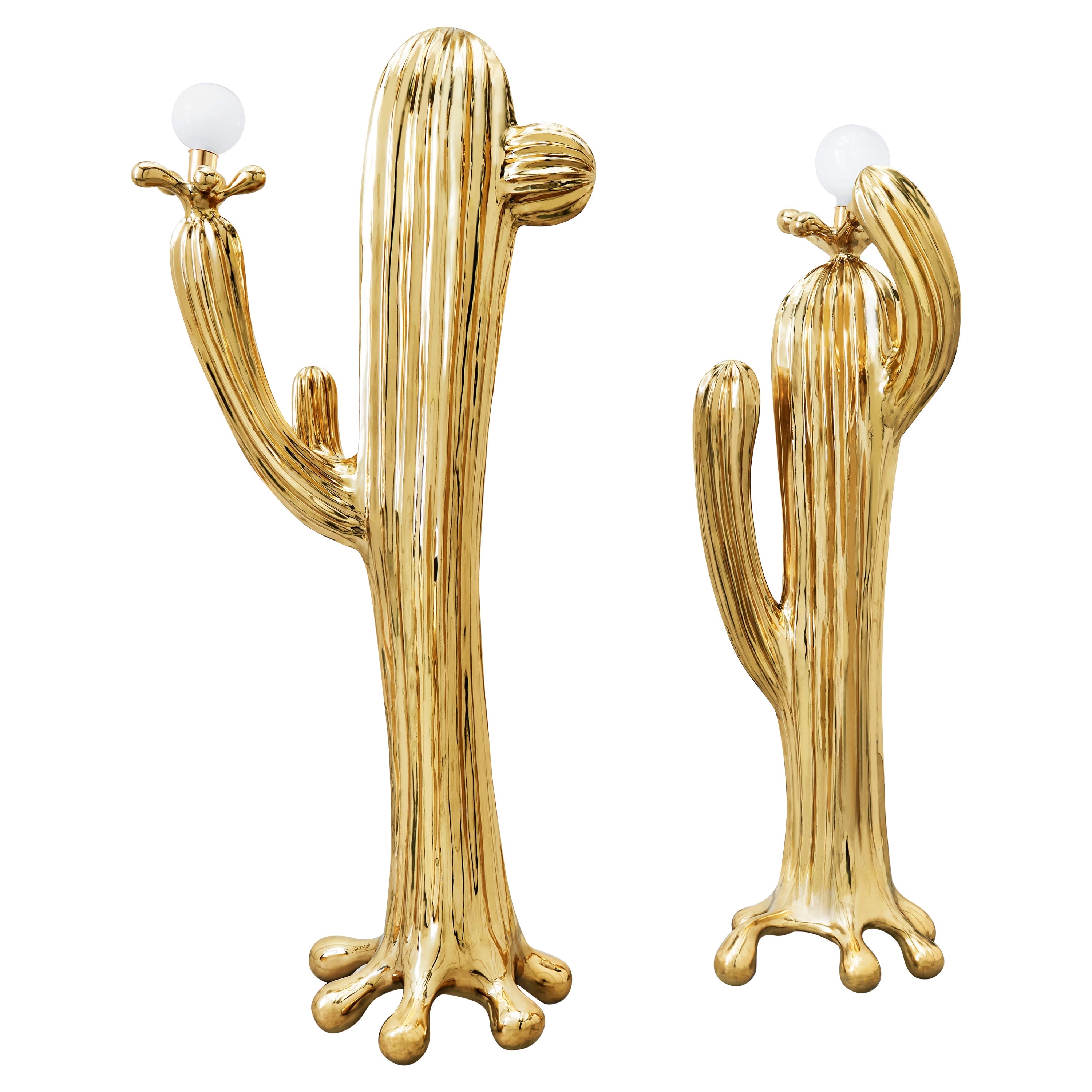 Lampada da terra Saguaro No.1 e No.2 in ottone lucido oro di Zhipeng Tan