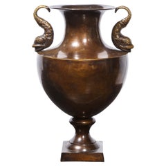 Classical 19th Swedish Urn Form Bronze Vase with Sea Dolphin Handles