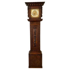 Antique Outstanding Quality Carved Oak Brass Face Grandfather Clock