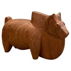 Vintage Modernist Hand Carved Figural Animal Sculpture Mahogany Wood, 1960s, India
