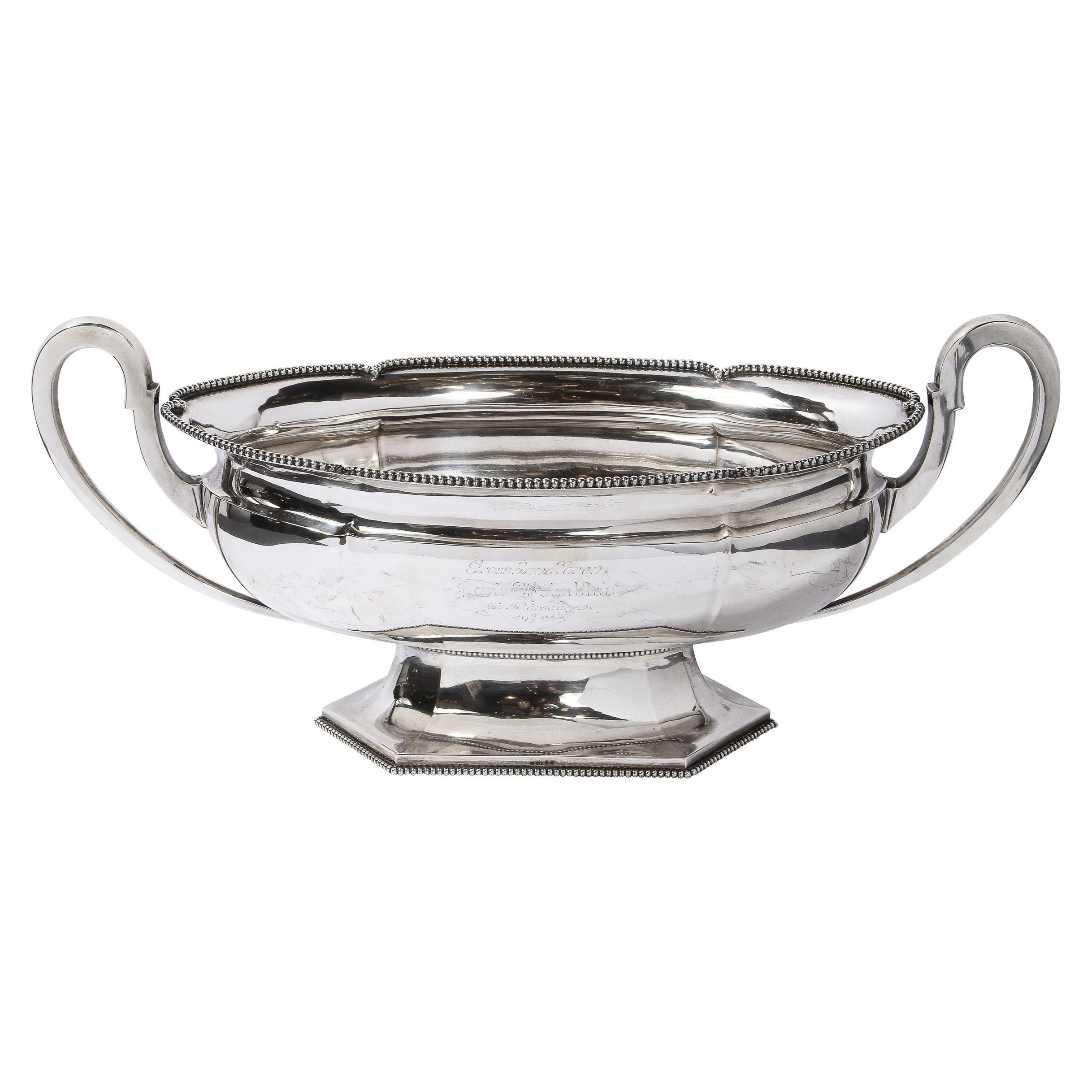 Swedish Art Deco Streamlined Silver Plate Beaded Trophy Bowl For Sale