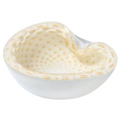 Mid-Century Modern Handblown White & Pearlescent Murano Bowl with Murines