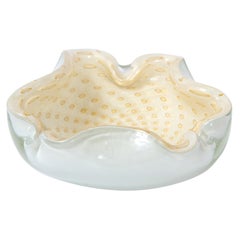 Mid-Century Modern Handblown White & Pearlescent Scalloped Murano Bowl