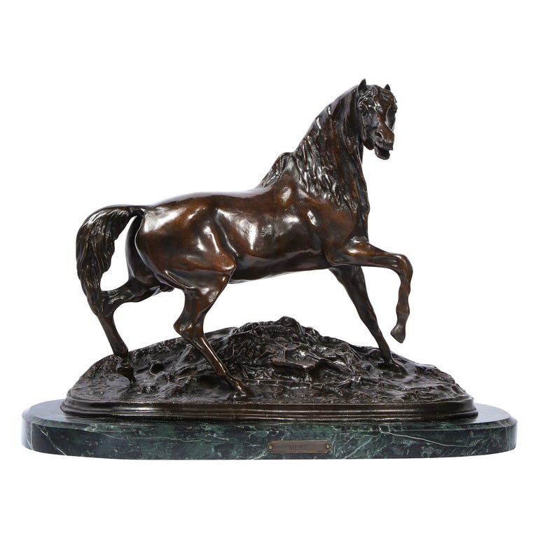 French 19th Century Bronze Stallion Sculpture on Marble Base, Signed P.J. Mêne For Sale