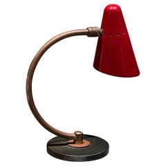 1950s French Desk Lamp Red Perforated Cone France