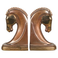 Antique Bronze and Copper Plated Machine Age Trojan Horse Bookends by Dodge Inc. c.1930
