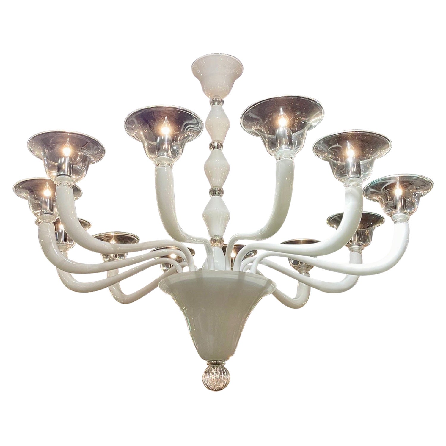 Modern White and Clear Murano Glass Chandelier For Sale at 1stDibs