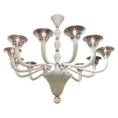 Modern White and Clear Murano Glass Chandelier