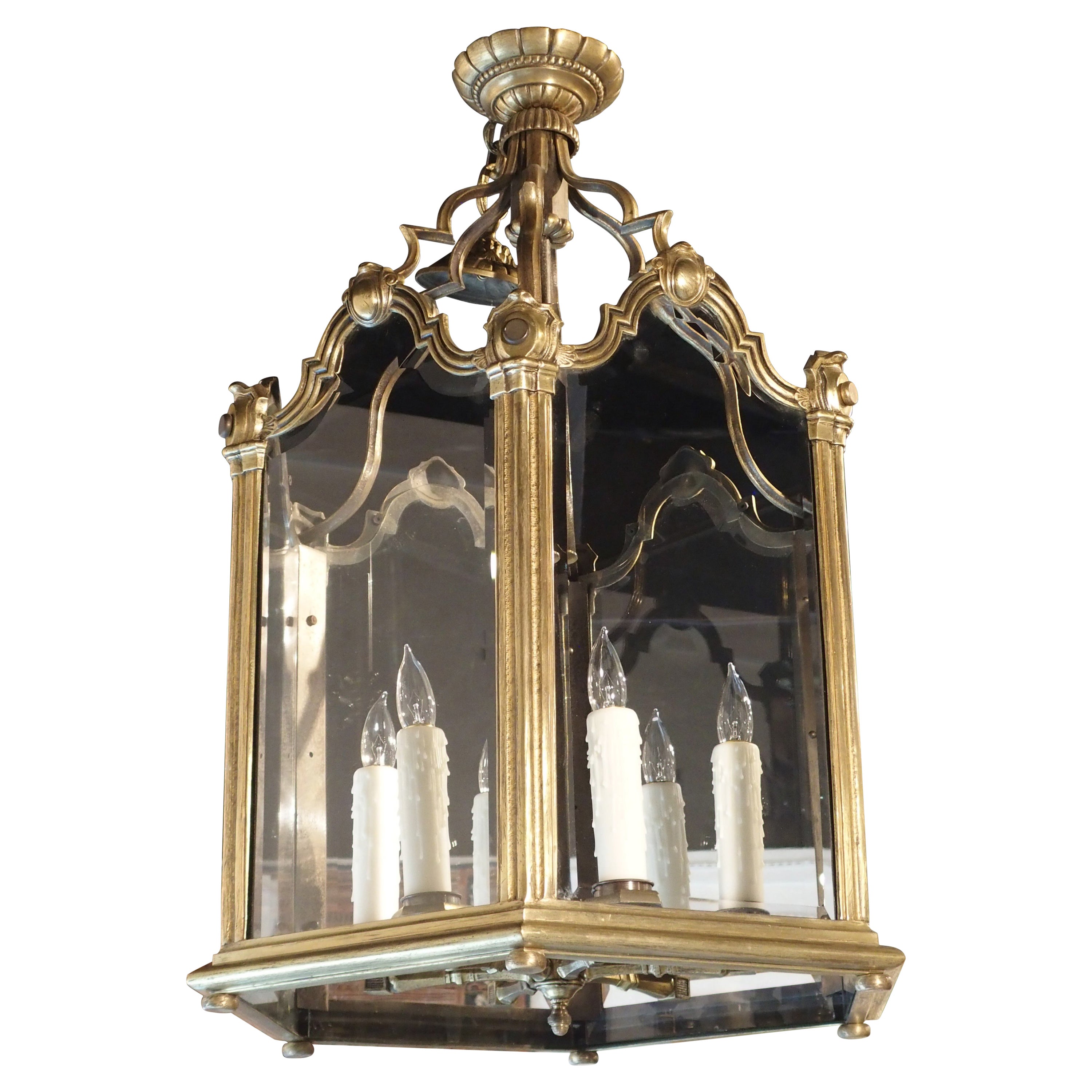 Grande French Louis XV Style Bronze and Glass Lantern, Circa 1890 For Sale
