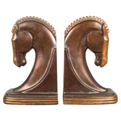 Bronze and Copper Plated Machine Age Trojan Horse Bookends by Dodge Inc. c.1930