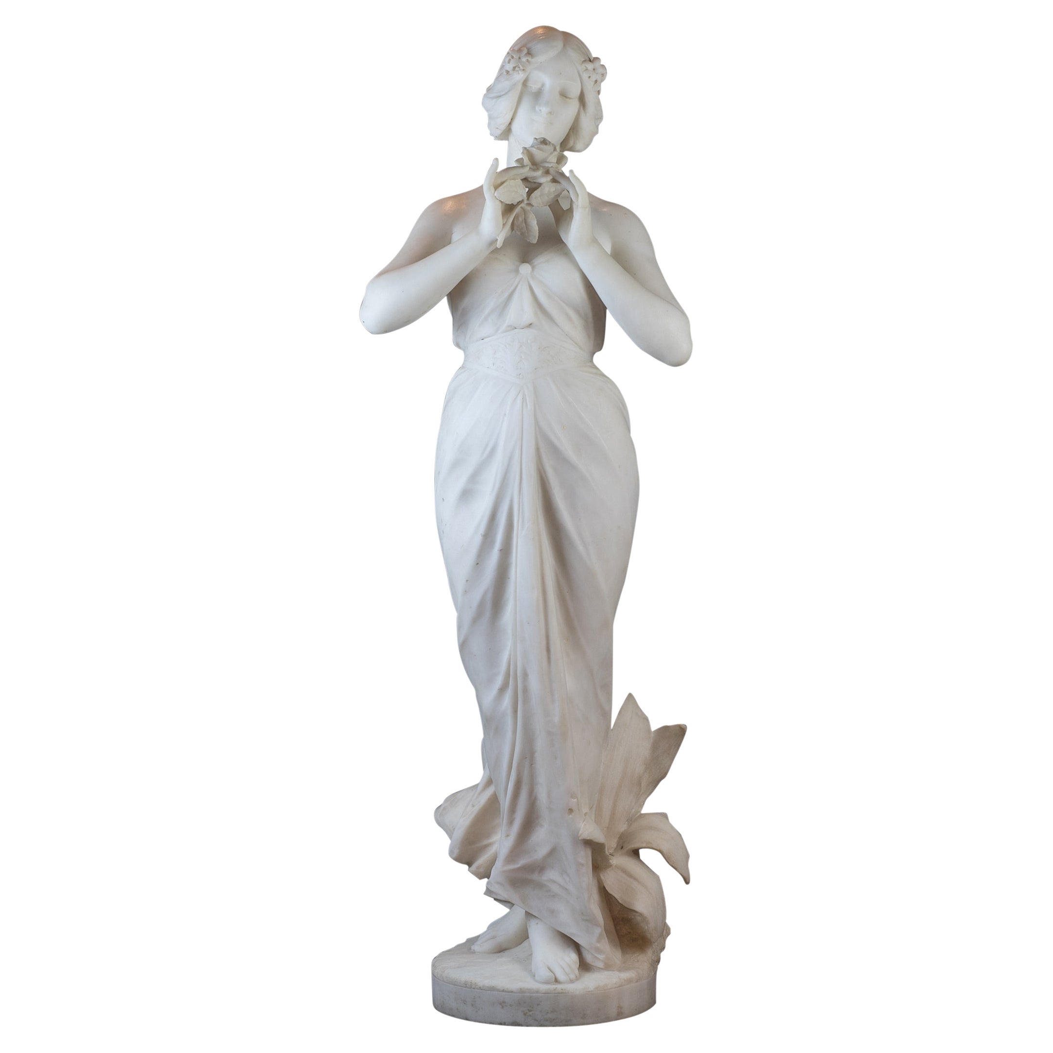  White Marble Statue Sculpture of a Beauty by Giuseppe Gambogi For Sale