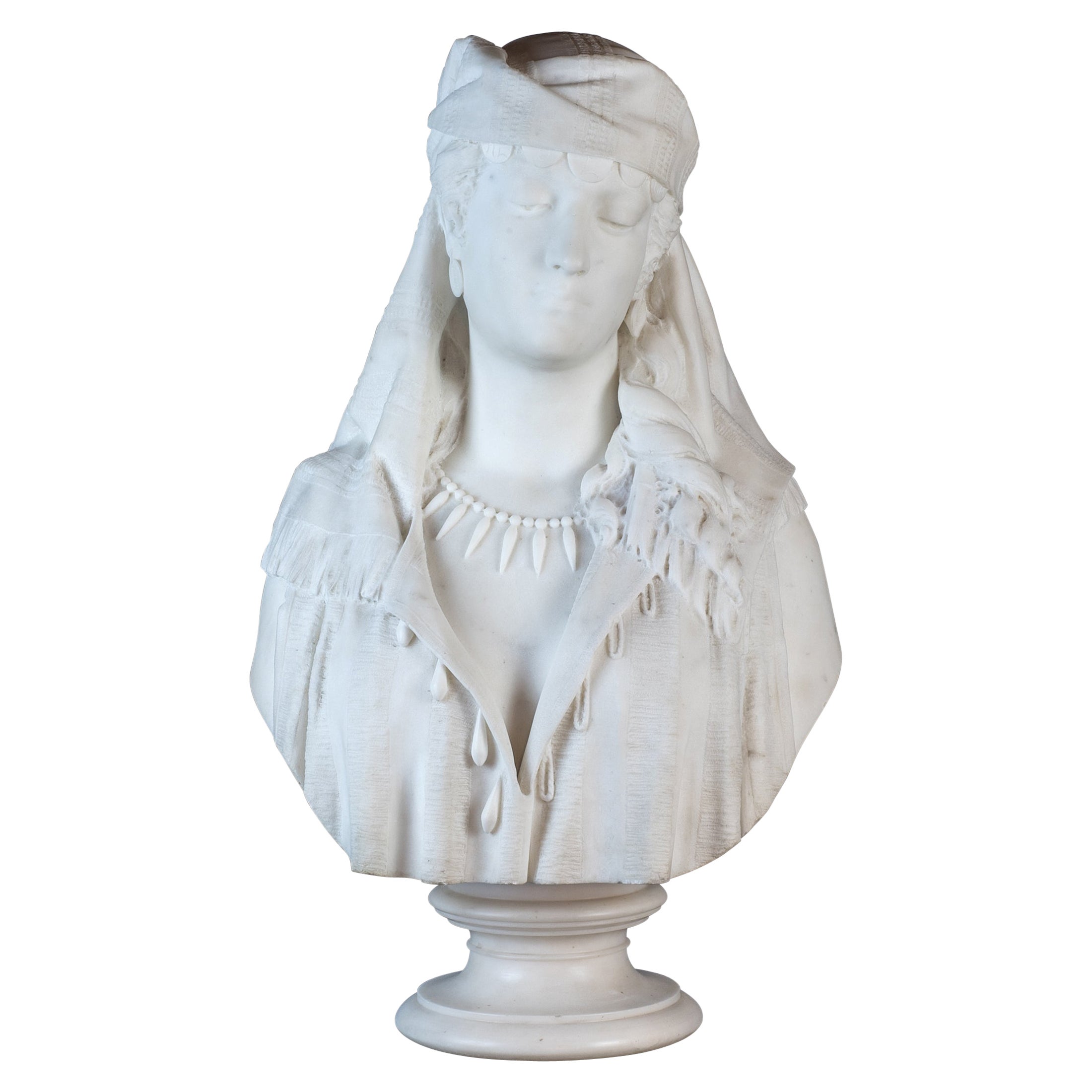  White Marble Bust Statue of a Woman by Guasti