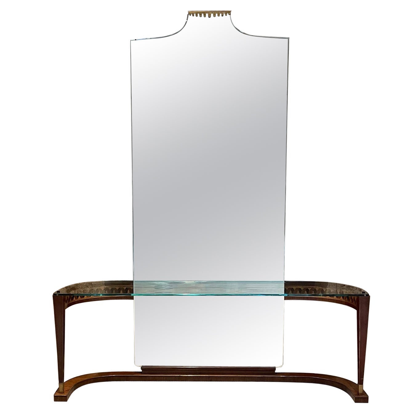 1950s Italian Console Table with Full Mirror Style of Gio Ponti Italy 
