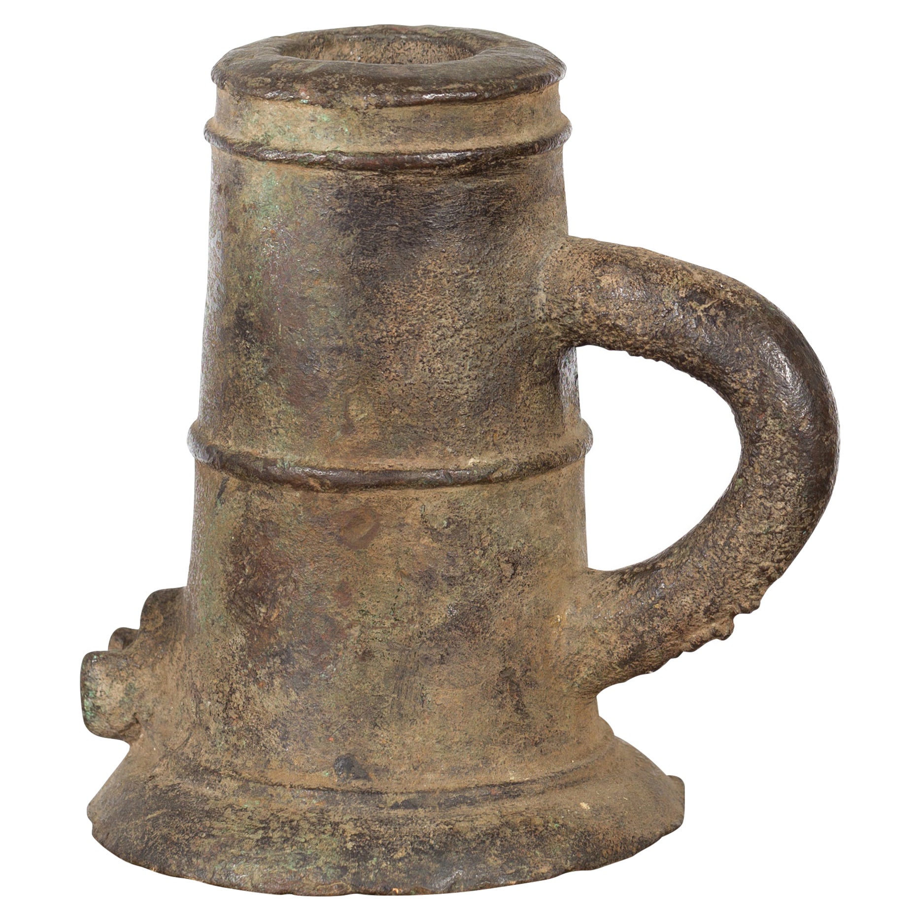 Indian Antique Smelting Pot with Back Handle, Front Spout and Weathered Patina For Sale