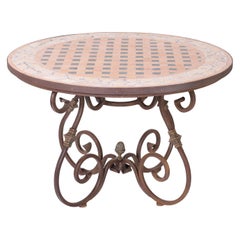 Used French Tile Top Table with Iron Base