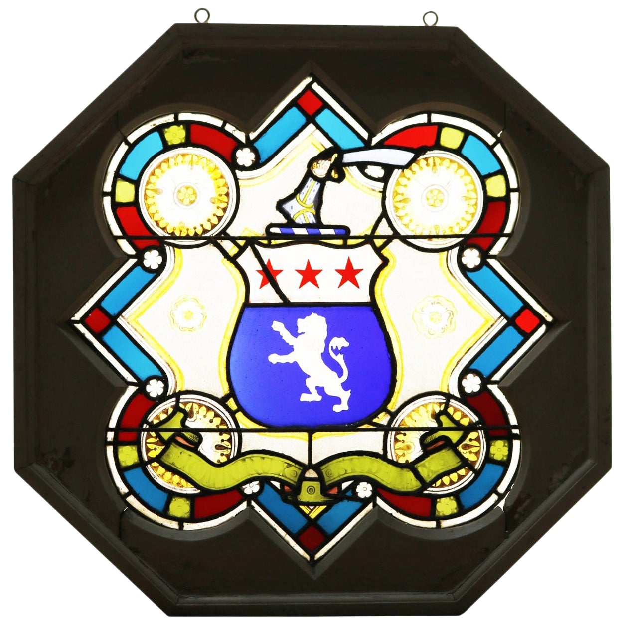 Stained Glass Antique Armorial Shield Panel For Sale