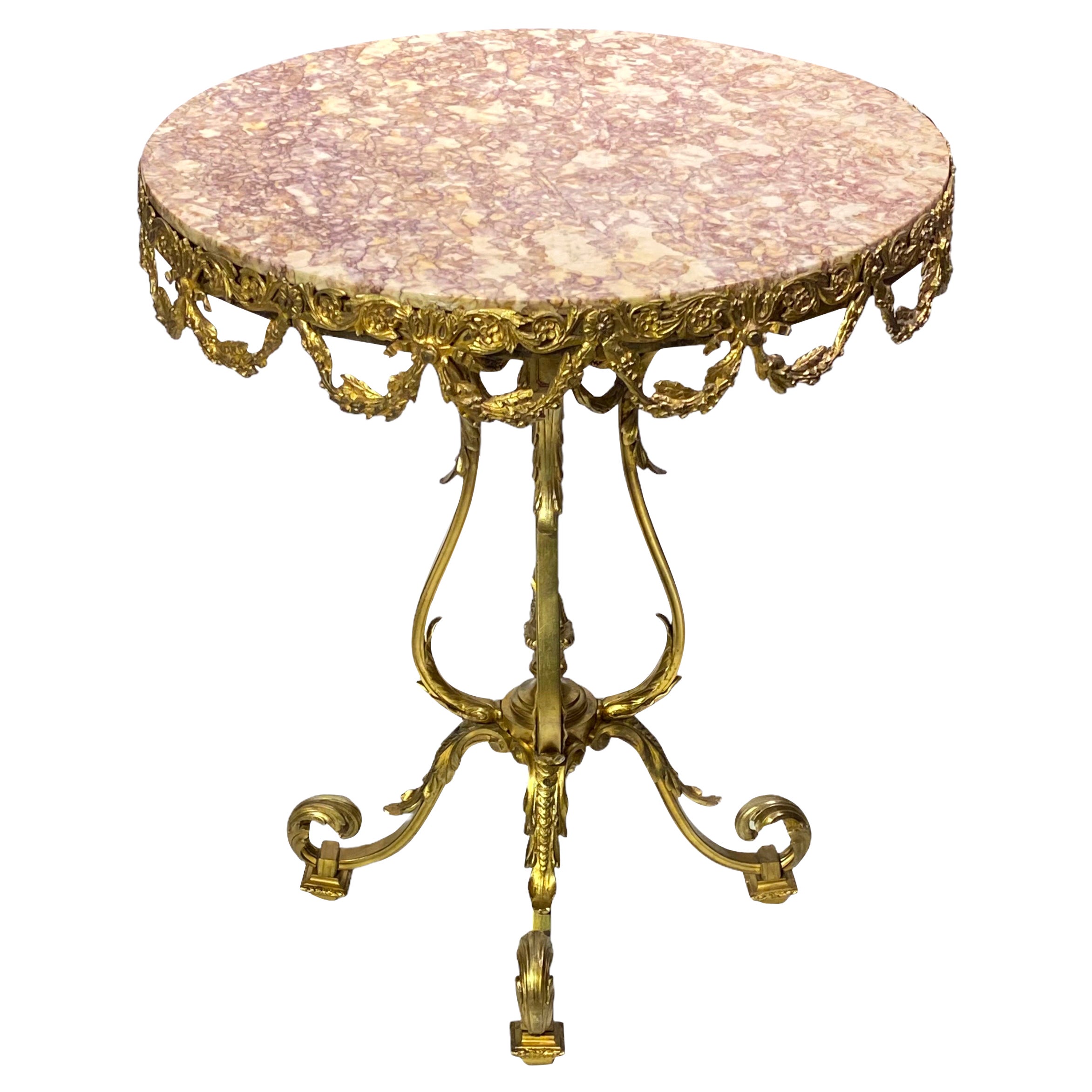 Round Marble Top Louis XVI Style Bronze Side Table