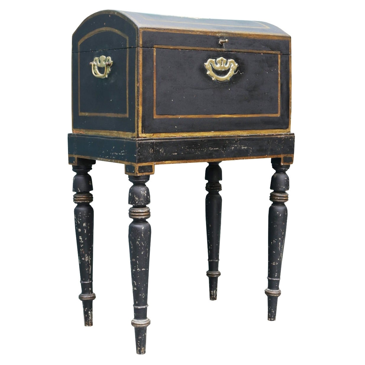Antique Ebonised Trunk on Stand For Sale