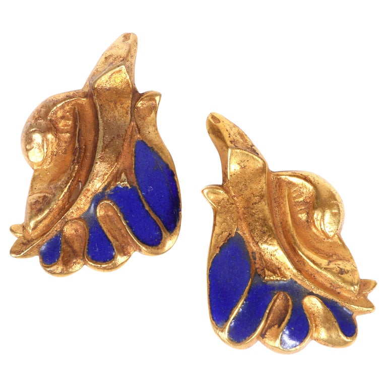 Pair of Bronze and Enamel Earrings Line Vautrin For Sale at 1stDibs