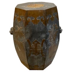 Asian Vintage Chinese Decorative Bronze and Gray Drum Side Accent Table, 1930s