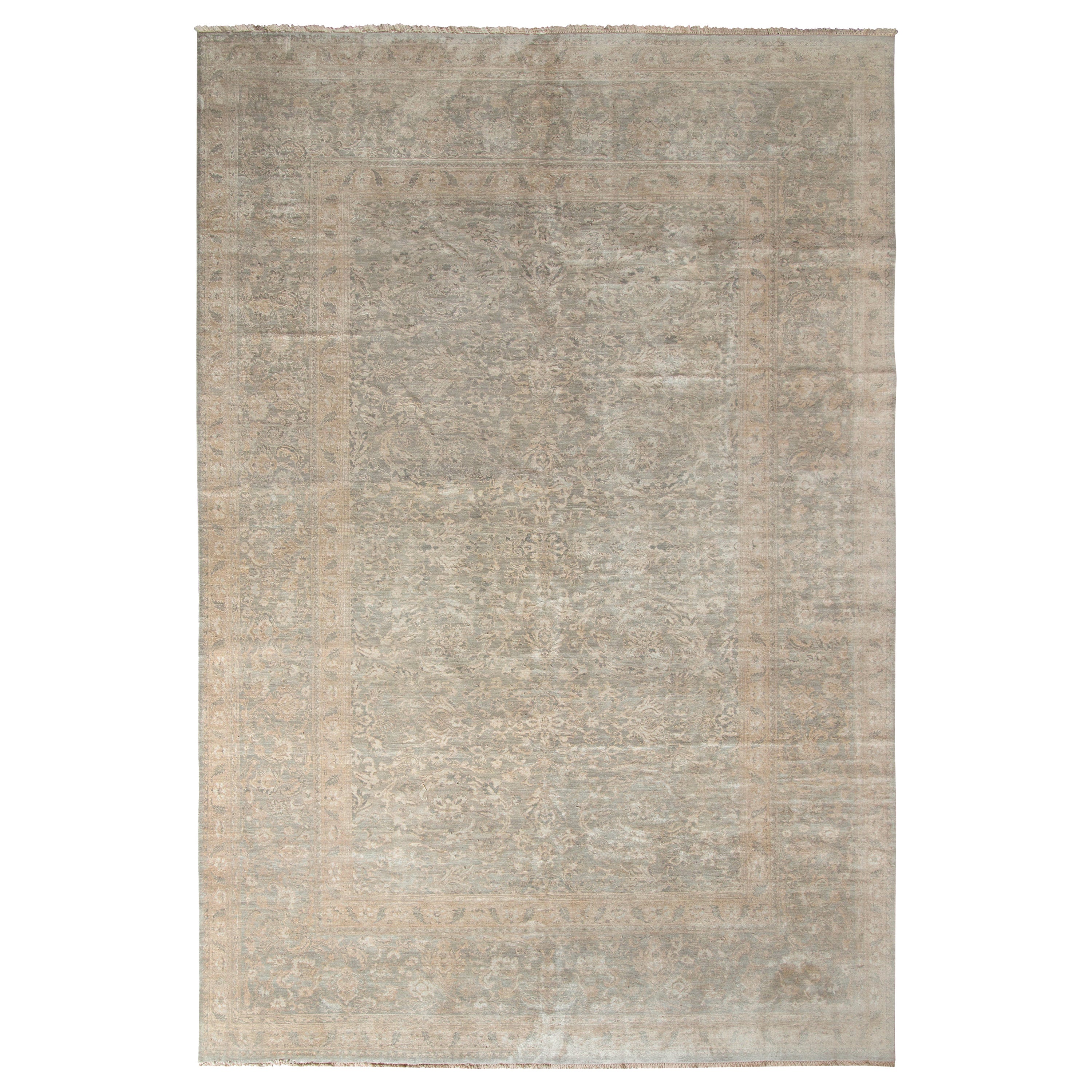 Rug & Kilim’s Transitional Style Rug in an All over Gray, Beige-Brown Floral For Sale